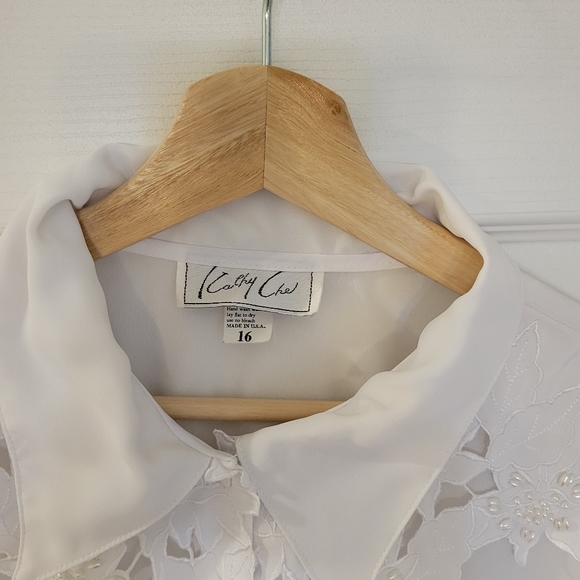 Vintage Kathy Che Embroidery beadedcollar blouse, size 16 - Picture 7 of 7